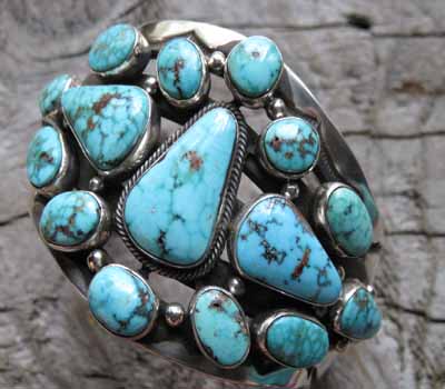 Turquoise Bracelet -Kingman Cluster Aaron Toadlena